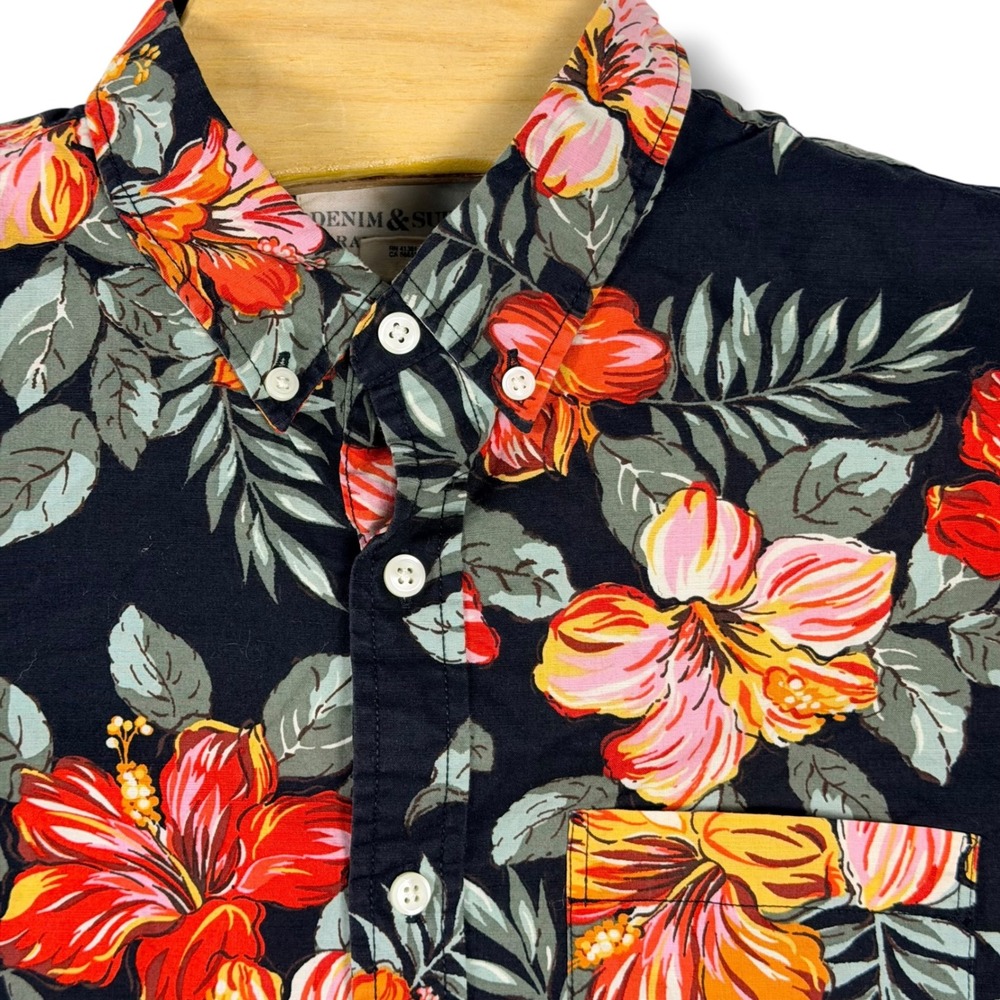 Denim & Supply Ralph Lauren Button Down Camp Shirt Mens M Black Floral Tropical